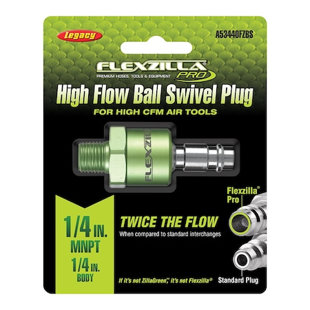 Flexzilla High Flow Ball Swivel Plug, 1/4in Body, 1/4in MNPT A53440FZBS